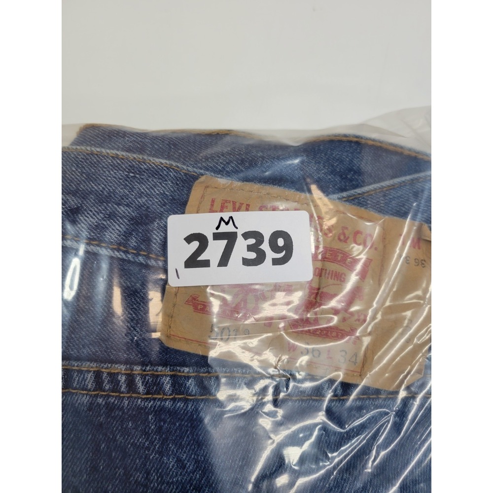 Levis 501 Mens Jeans 36x34 Blue Medium Wash Straight Leg Button Fly Denim - Picture 3 of 7
